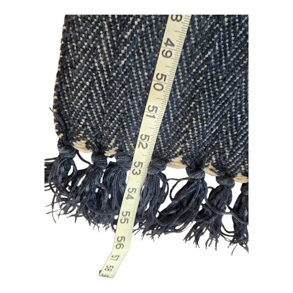 Pierre Cardin Fine‎ Muffler Scarf Blue chevron tassel soft